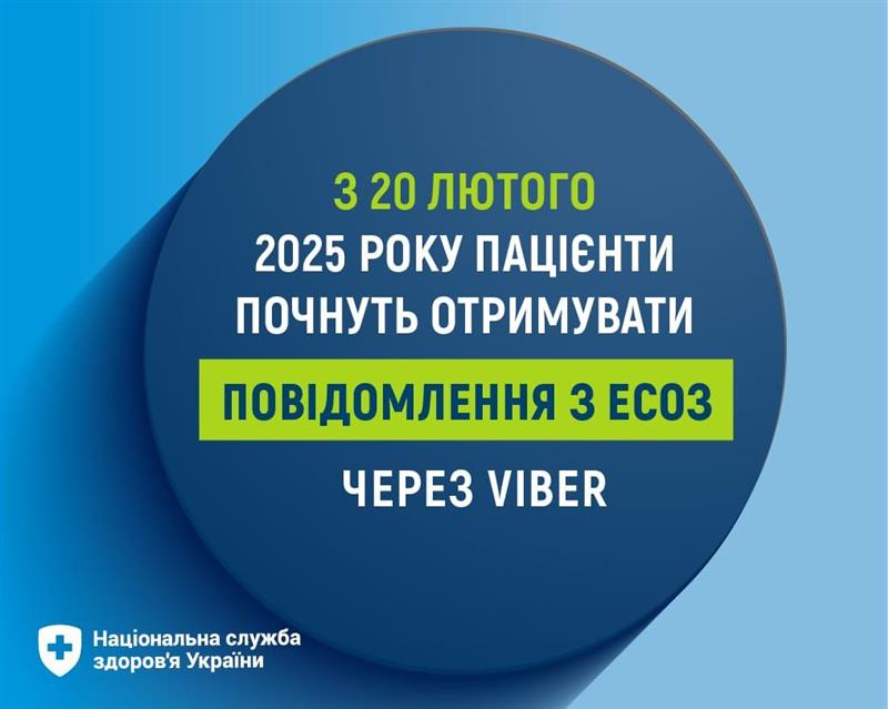 З 20 лютого 2025 року пацієнти почнуть отримувати повідомлення з ЕСОЗ через Viber З 20 лютого 2025 року пацієнти почнуть отримувати повідомлення з ЕСОЗ через Viber